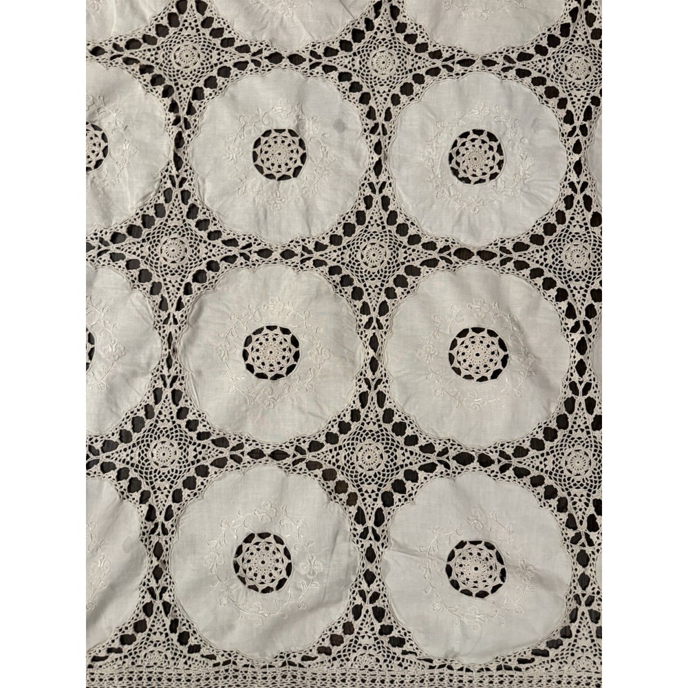 Crochet & linen Vintage Tablecloth Table square Beautiful Handmade 42" - Picture 8 of 9
